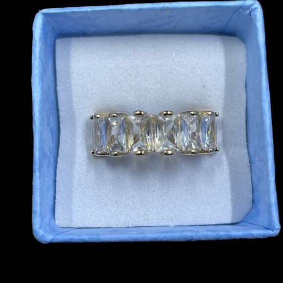 Gold Plated Baguette Eternity Ring Size 6 Crystal Glam Y2K Statement Jewelry NWO - Picture 6 of 8